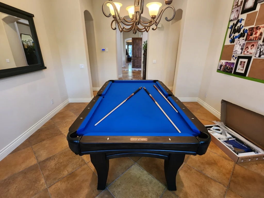 a blue pool table that was just moved in san diego county